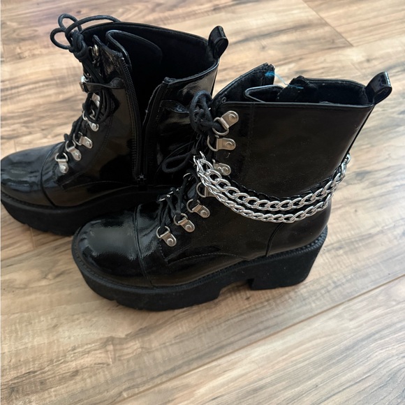 Womens size 7 Platform Boots Chunky Ankle Punk Boots Lace Up&Zipper Combat Boots - Picture 6 of 7